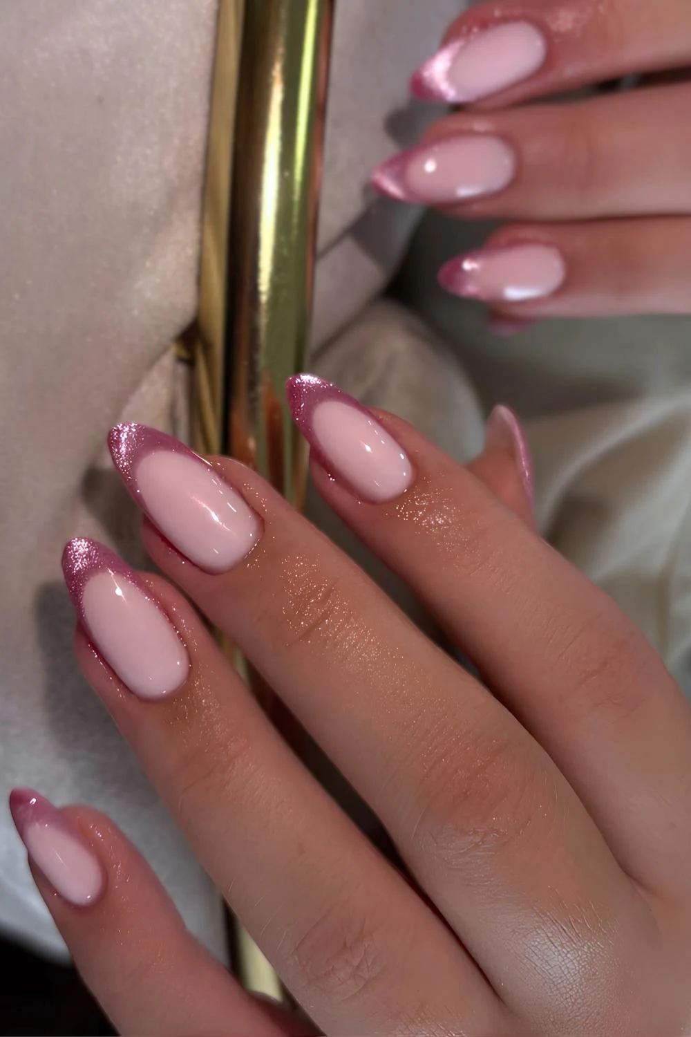 Dusty pink cat eye French nails
