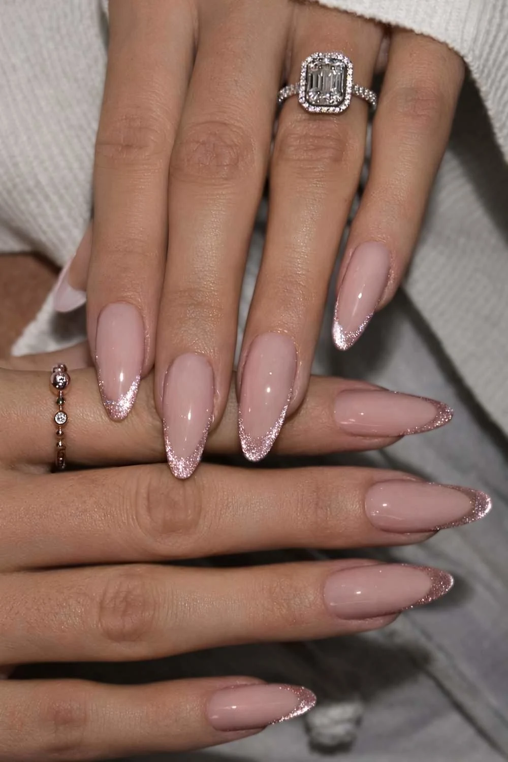 Pink cat eye French nails