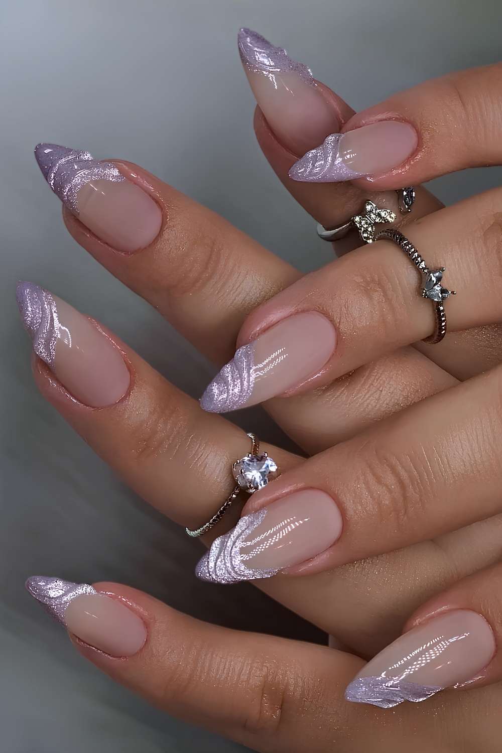 Purple velvet French mani with raised gel swirls