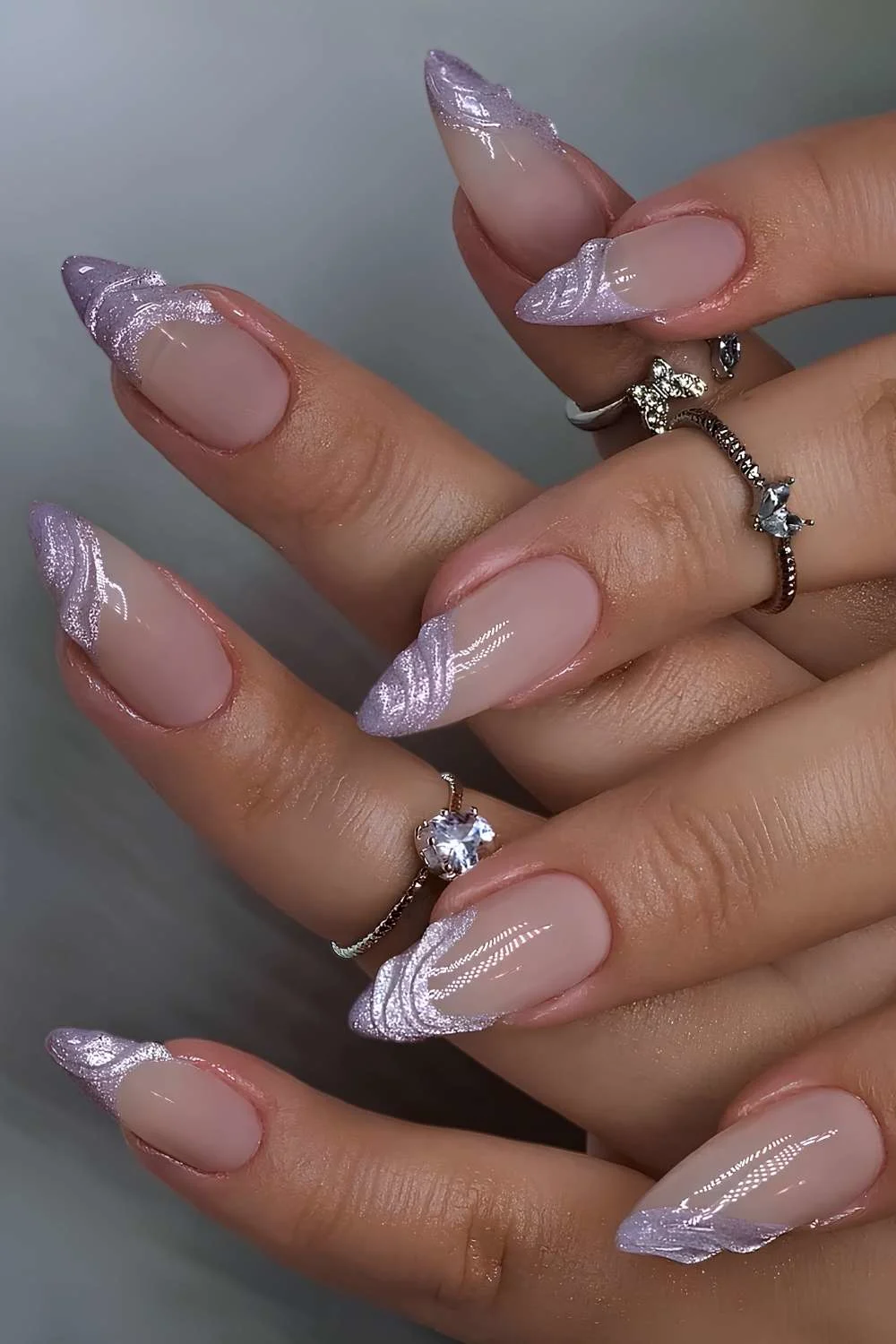 Purple velvet French mani with raised gel swirls