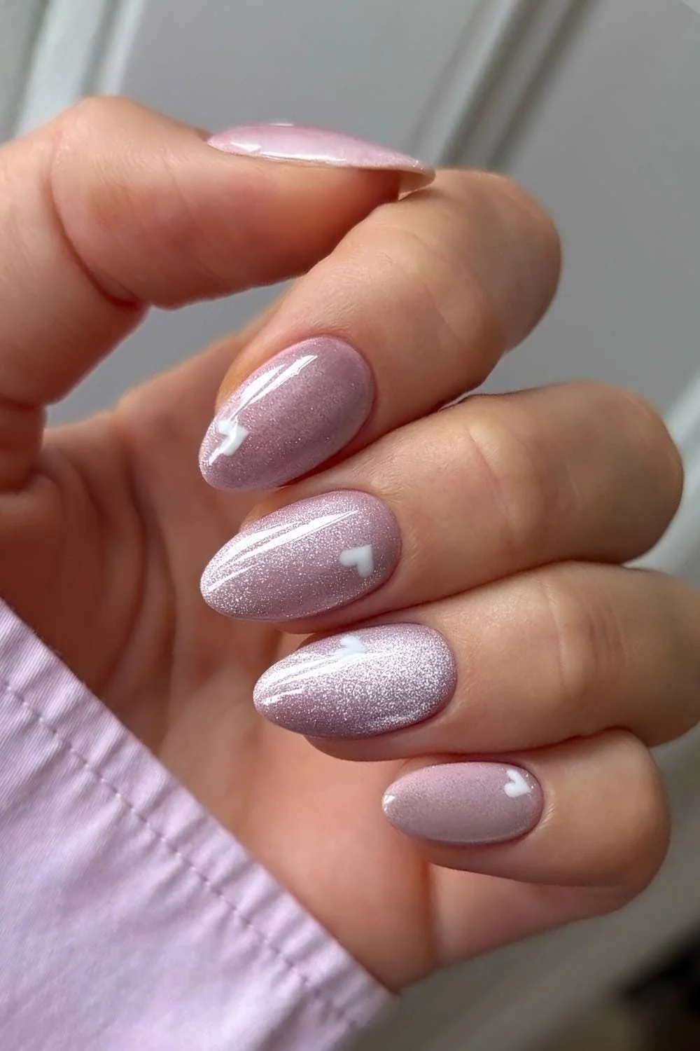 Purple velvet mani with hearts