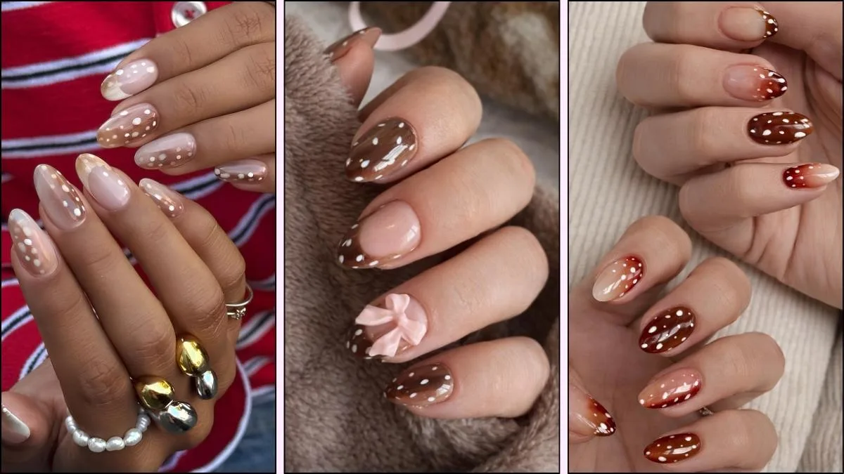 A collage of Bambi-inspired nail designs