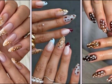 A collage of bambi print nail designs
