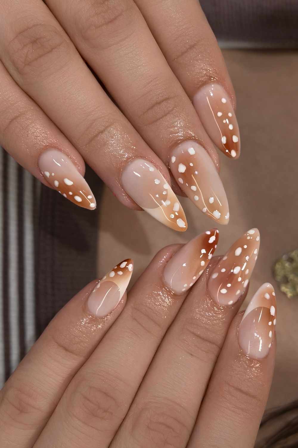 Beige and brown bambi manicure