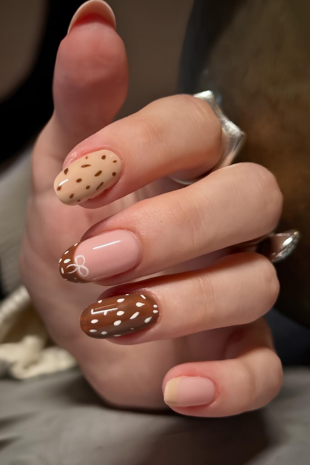 Brown and beige Bambi nails