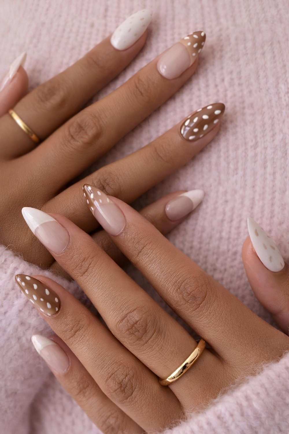 Brown and white nails with fawn print