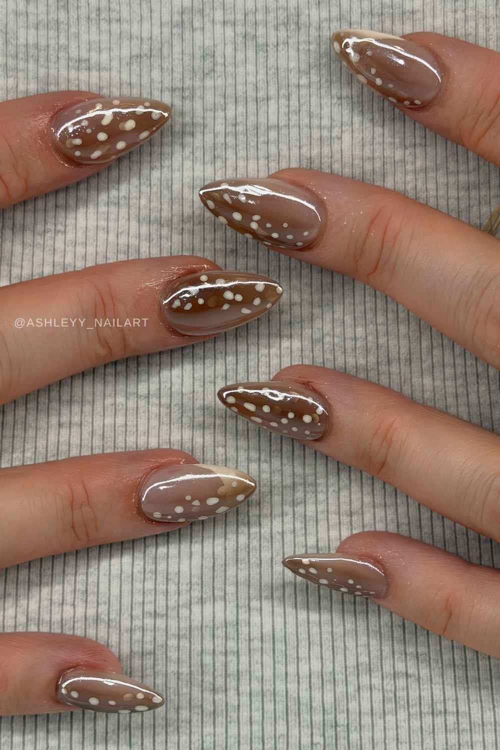 Brown chrome nails with bambi print