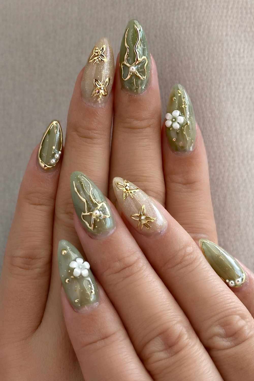 Jade green fairy inspired nails