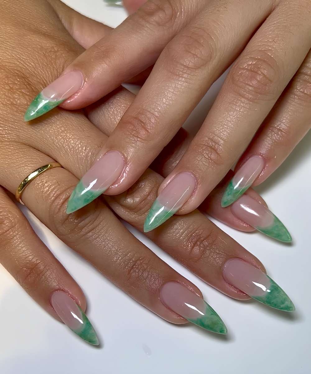 Jade marble French tip manicure