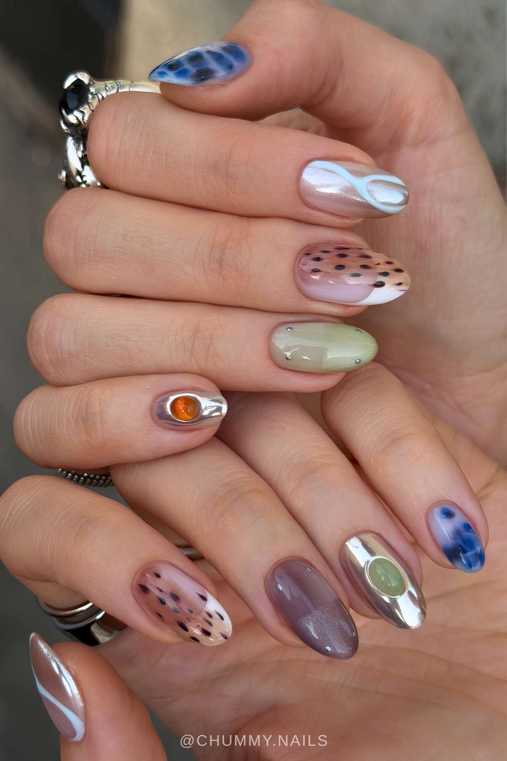Muted mix and match mani with deer print