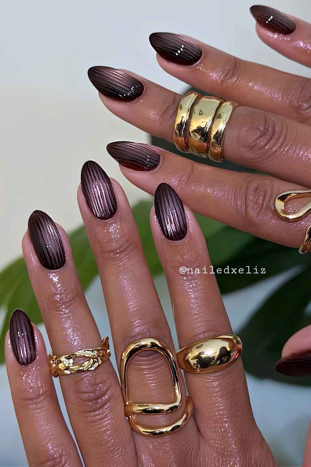 Plum ribbed glass nails