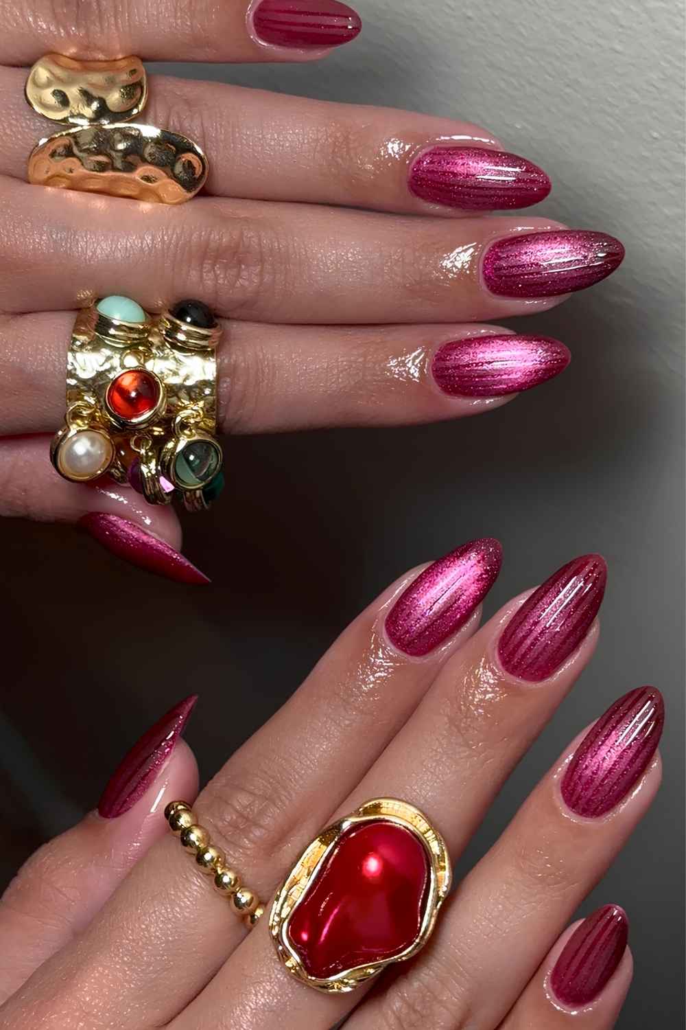 Raspberry pink ribbed glass nails