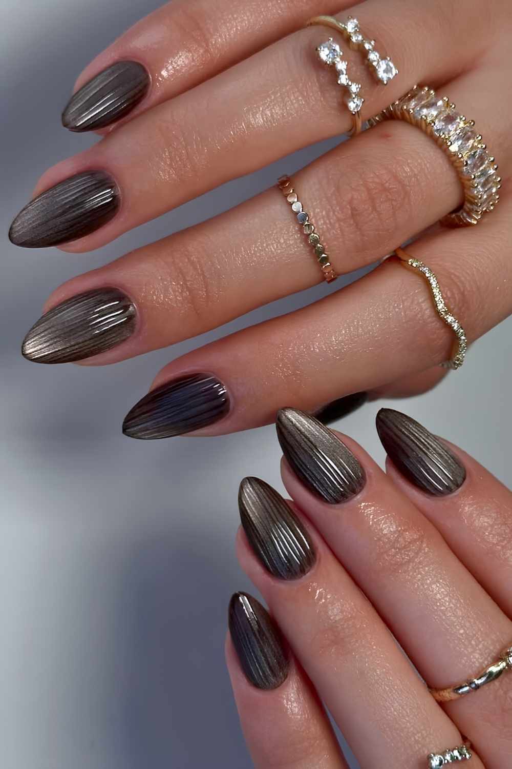 Smoky gray ribbed glass nails