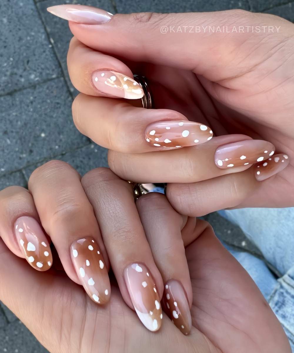 White French mani with accent fawn print