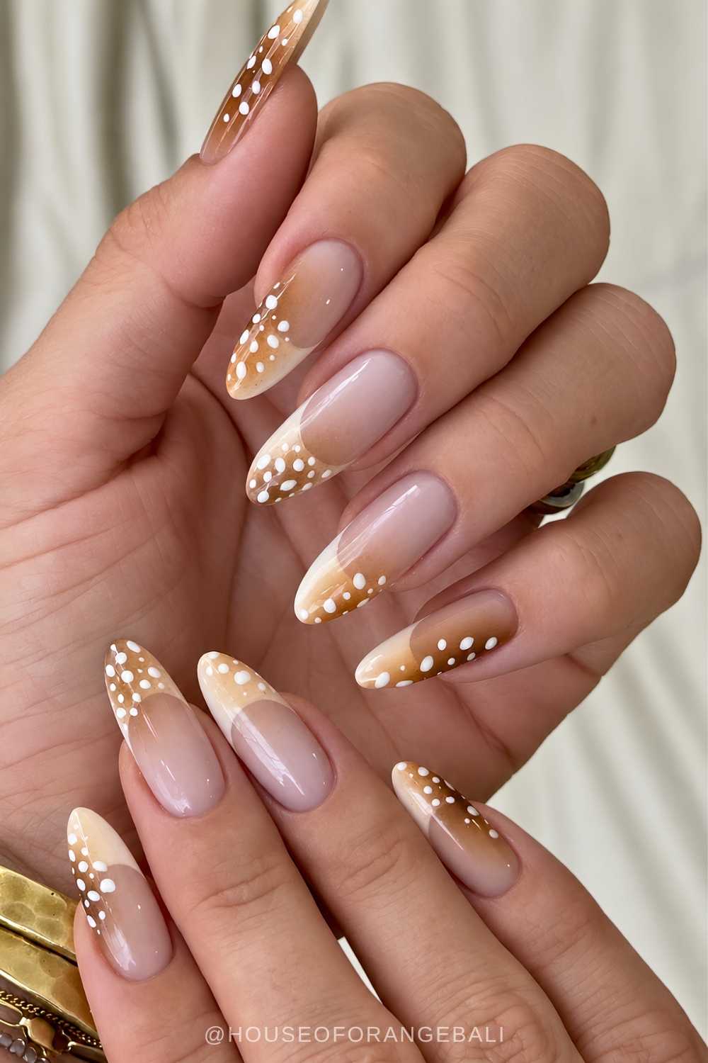 White French nails with accent deer print