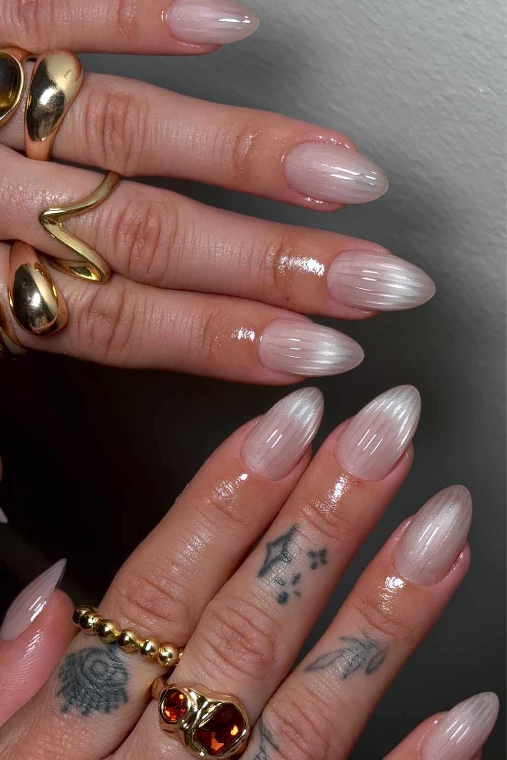 White ribbed glass manicure