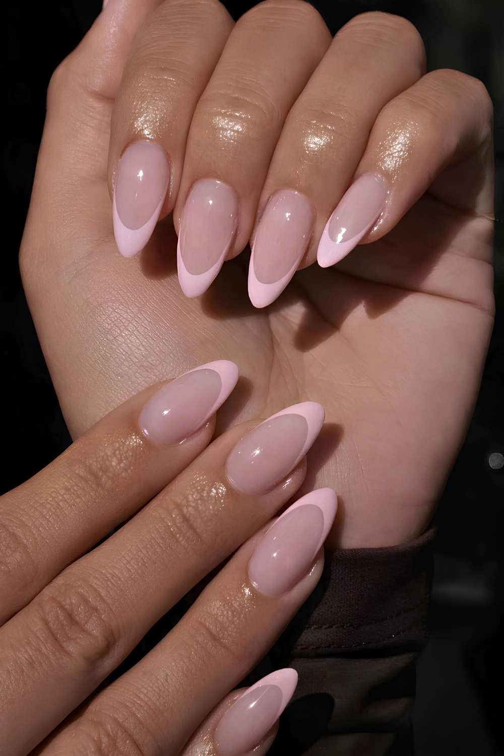 Almond light pink French manicure