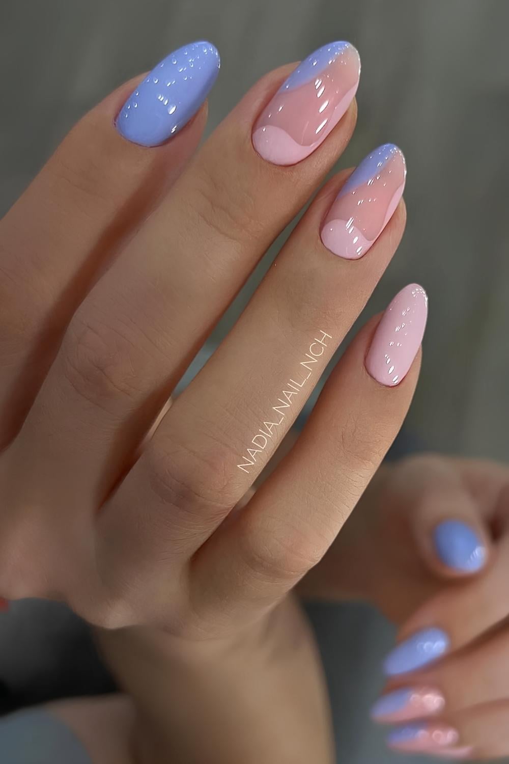 Blue and pink mani with negative space design
