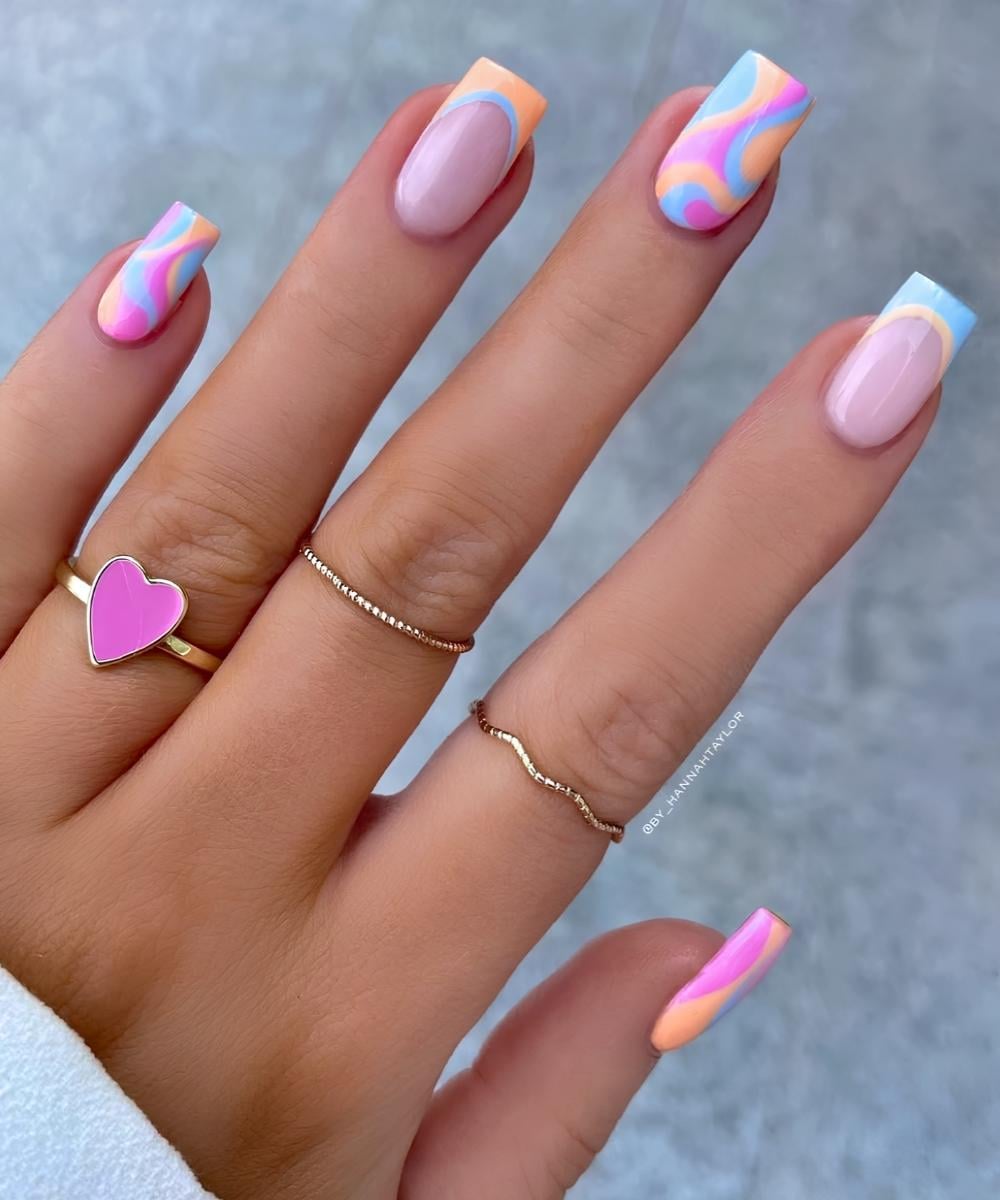 Colorful abstract pastel manicure