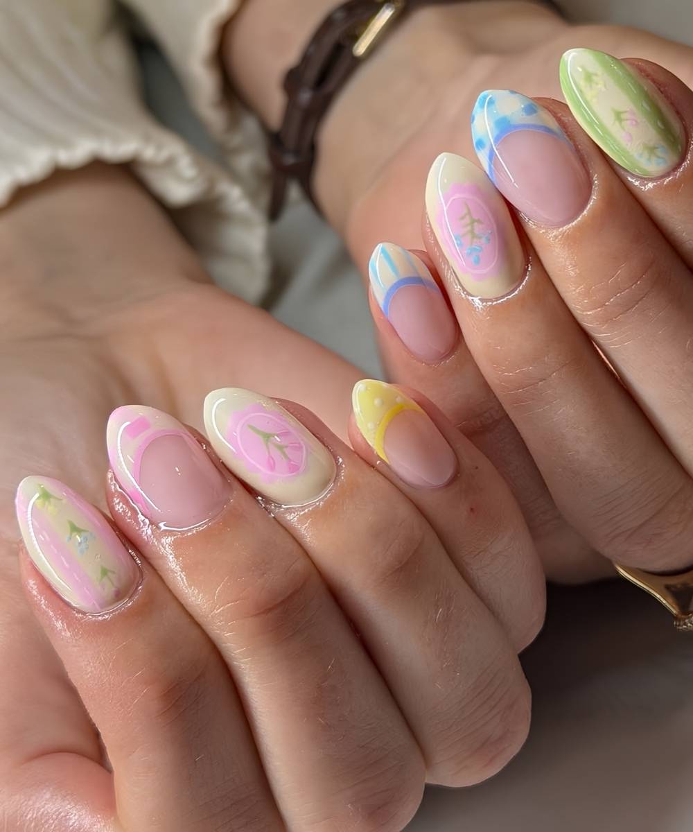 Multicolor pastel picnic inspired mani