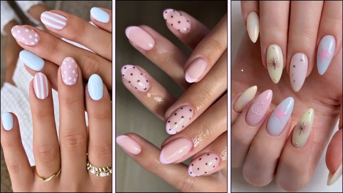 A collage of pastel naill designs