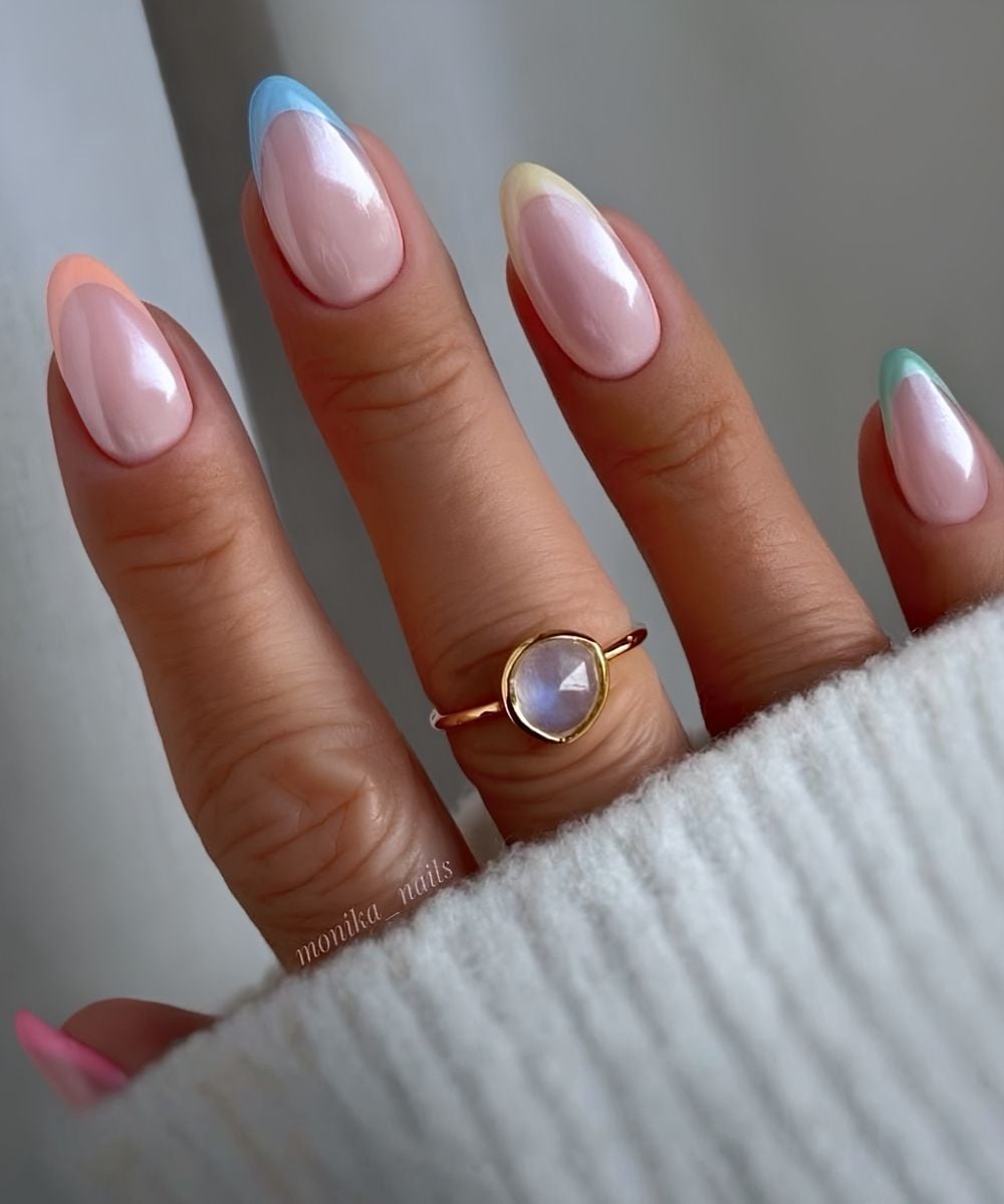 Pastel skittle French manicure