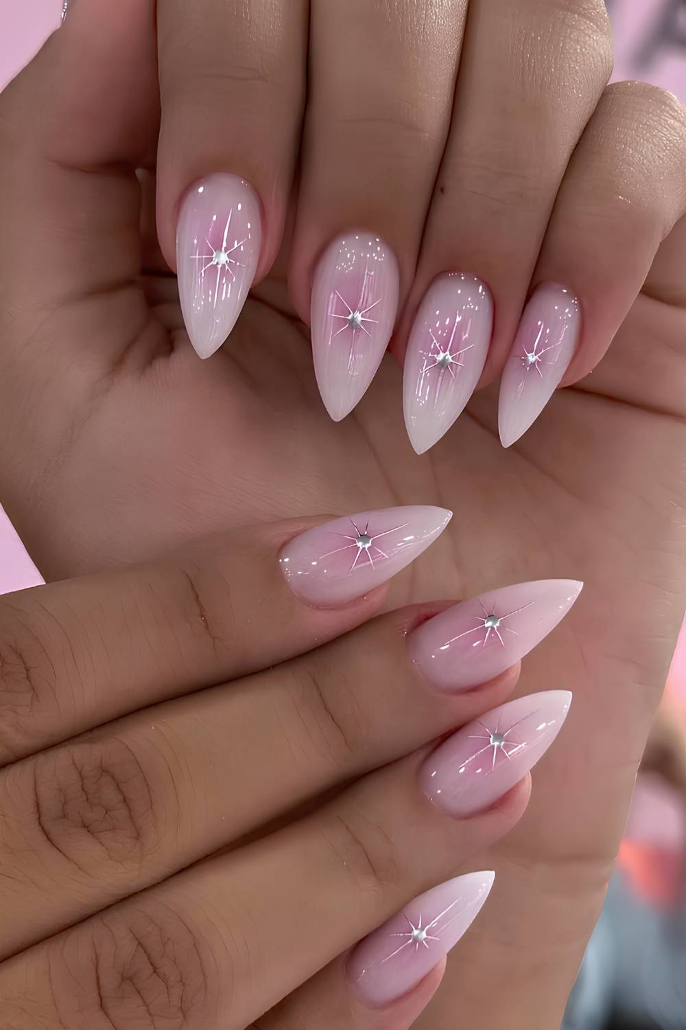 Pink aura mani with rhinestones