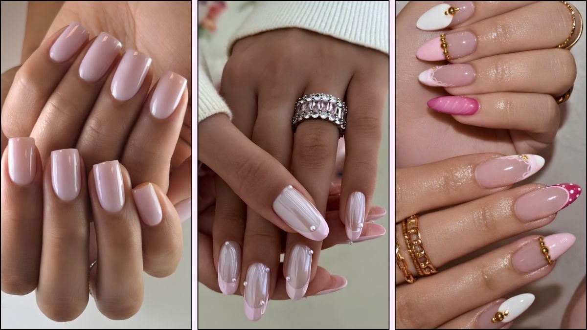 A collage of pink nail designs for spring