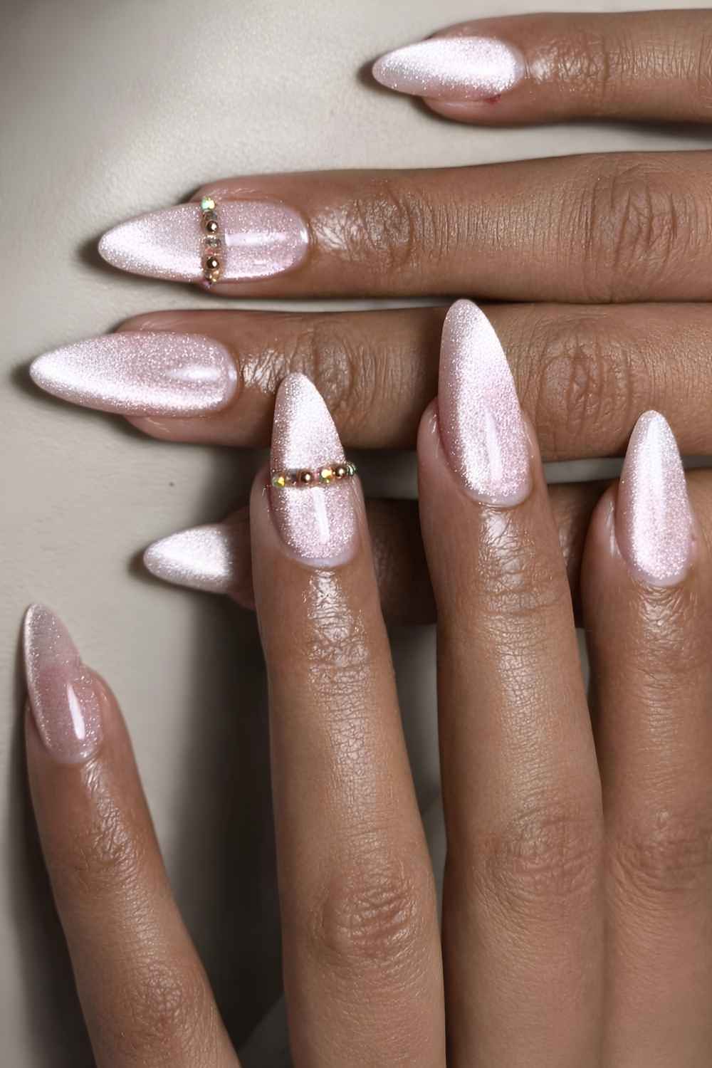 Pink velvet nails with bangle art