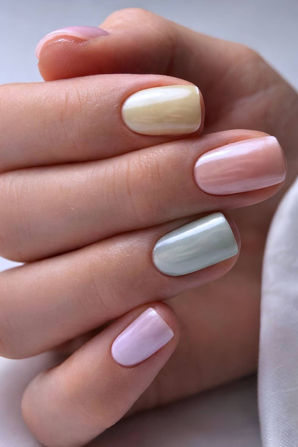 Short and colorful pastel chrome nails
