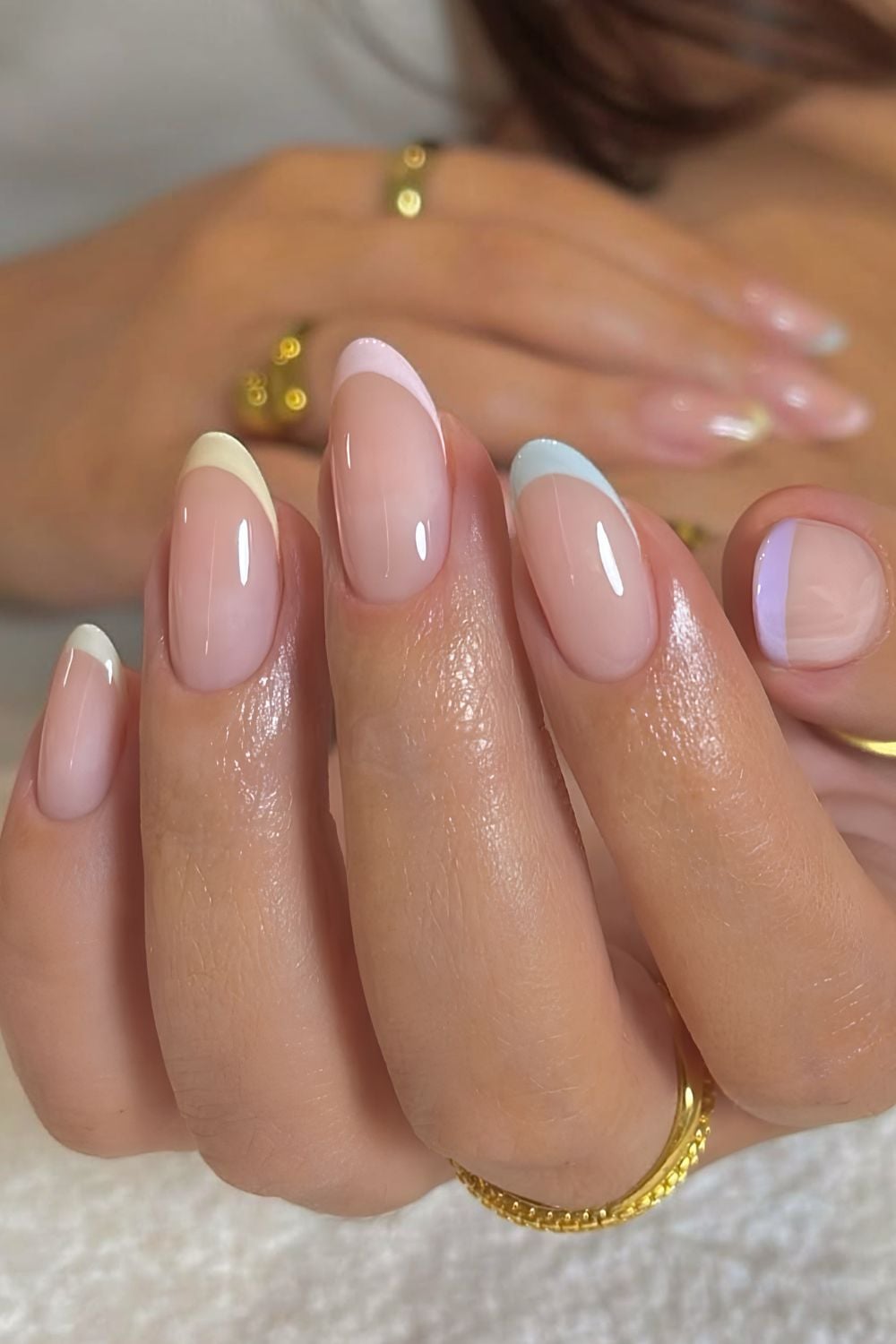 Skittle pastel French tip manicure