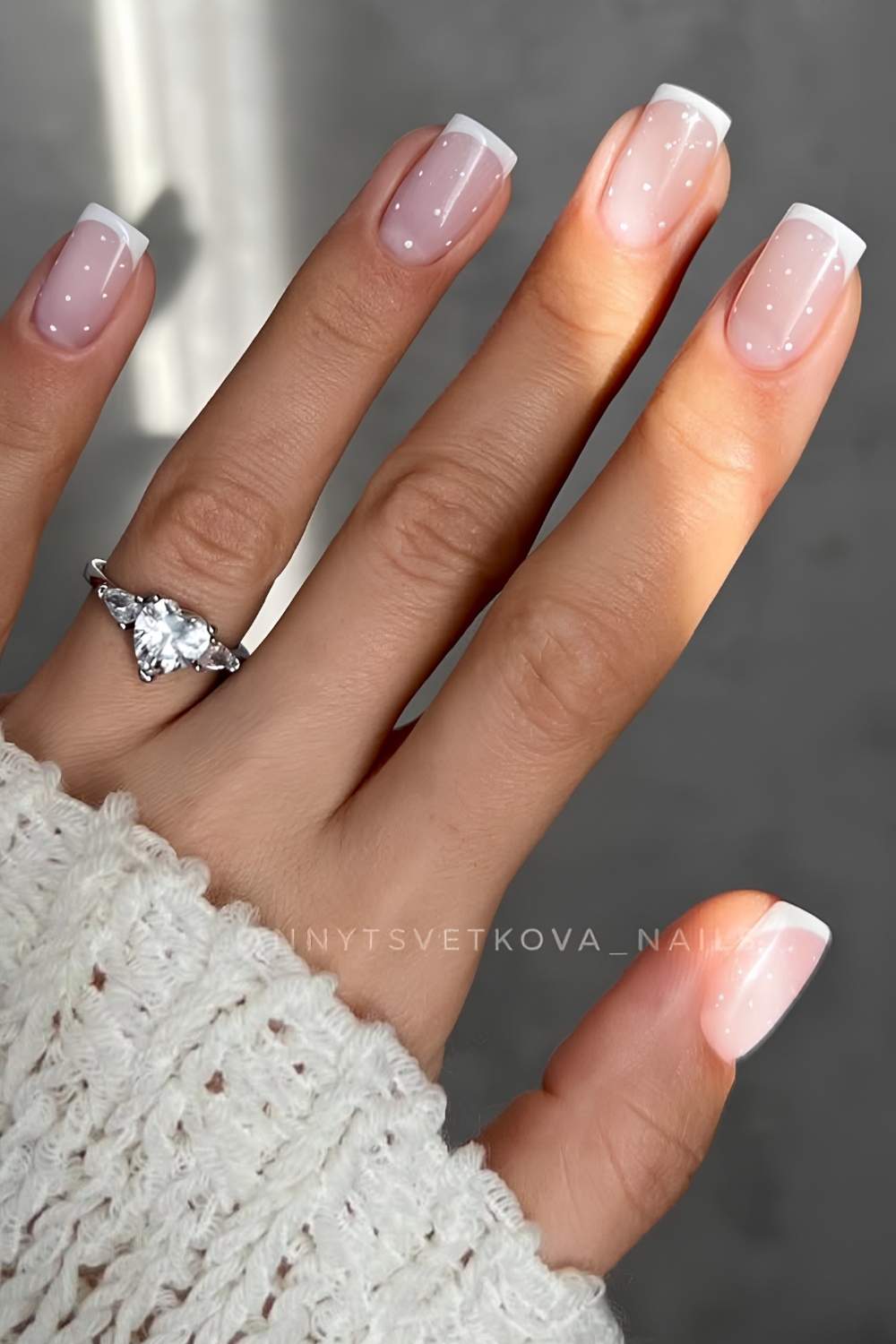 White French mani with micro polka dots