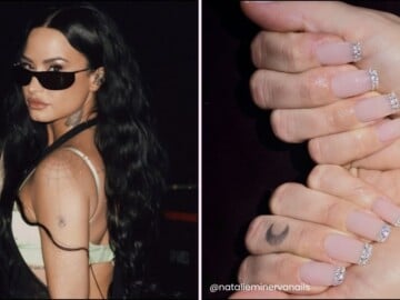 Demi Lovato diamond French manicure