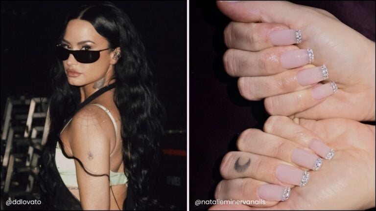 Demi Lovato diamond French manicure