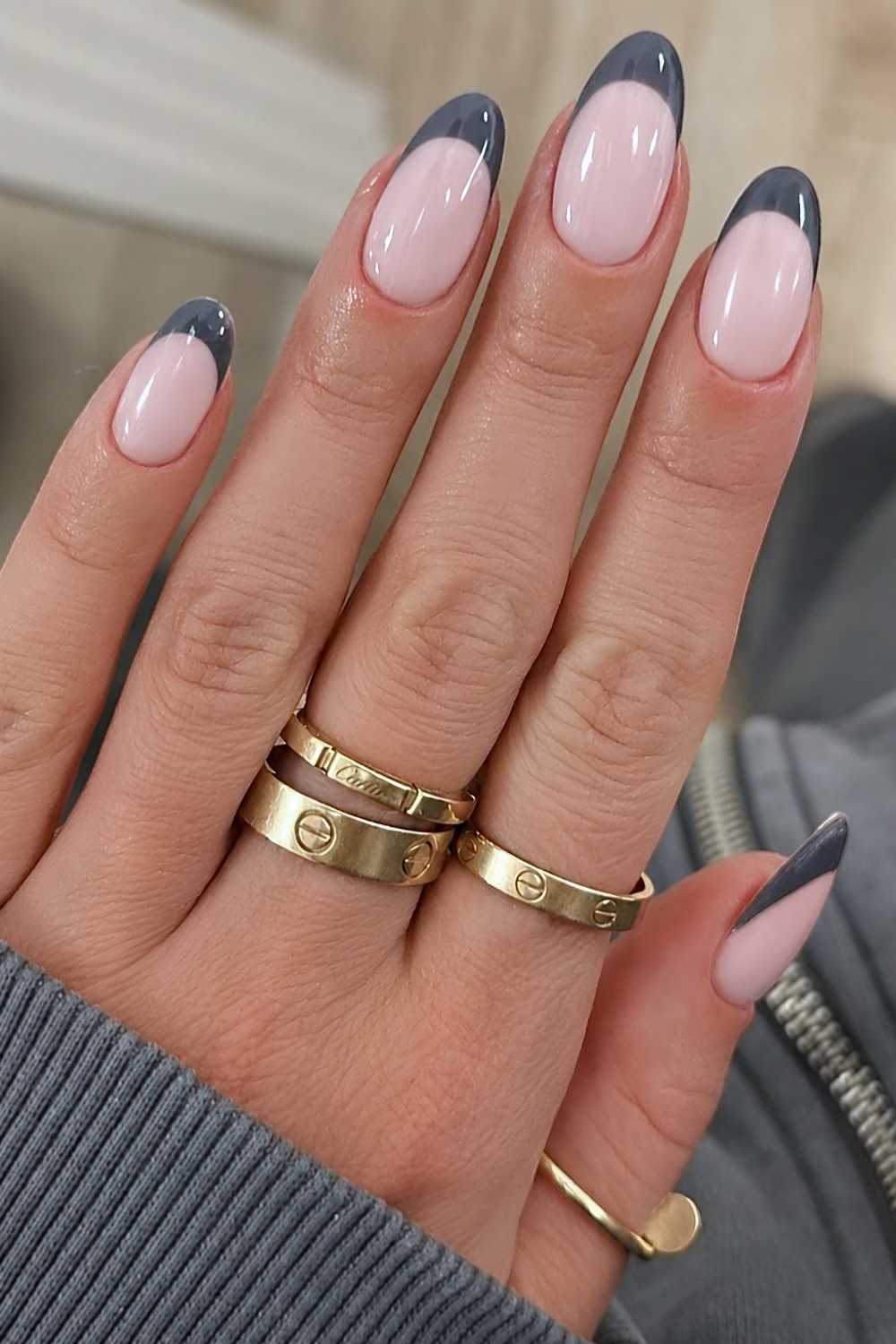 Gray French tip manicure