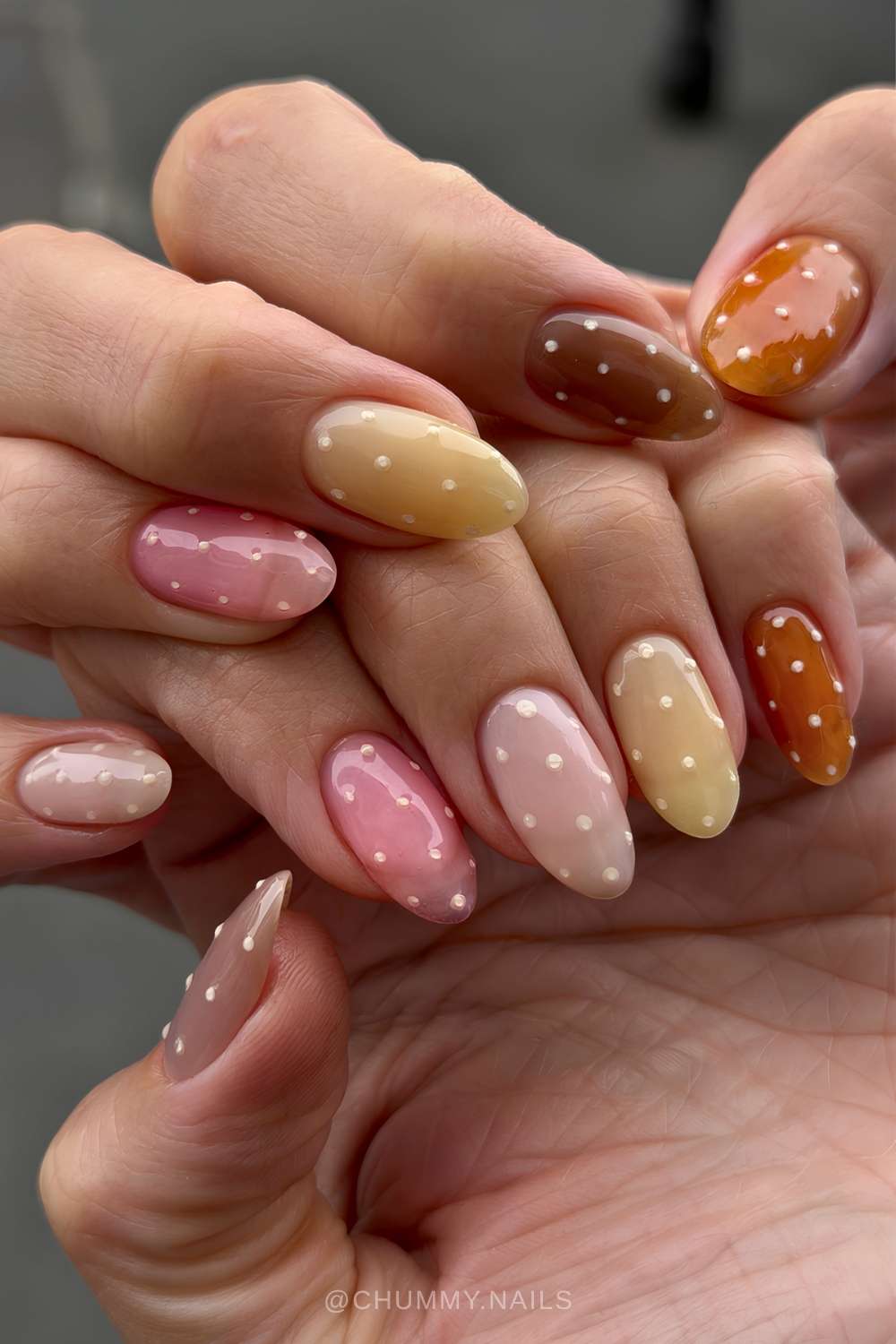 Jelly skittle nails with polka dots