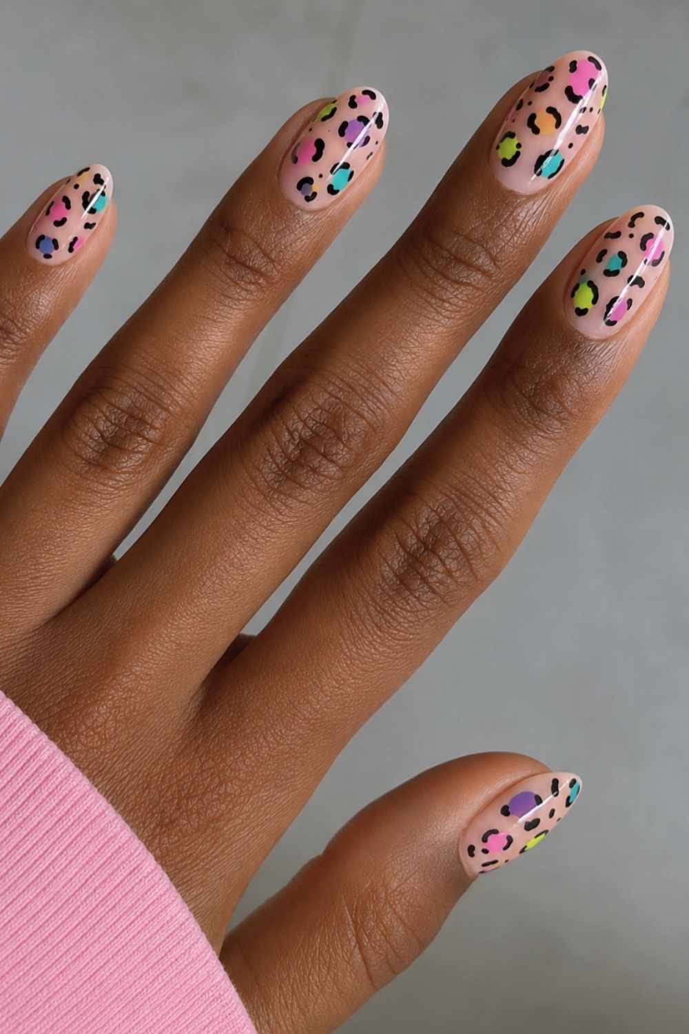 Lisa Frank inspired colorful leopard print mani