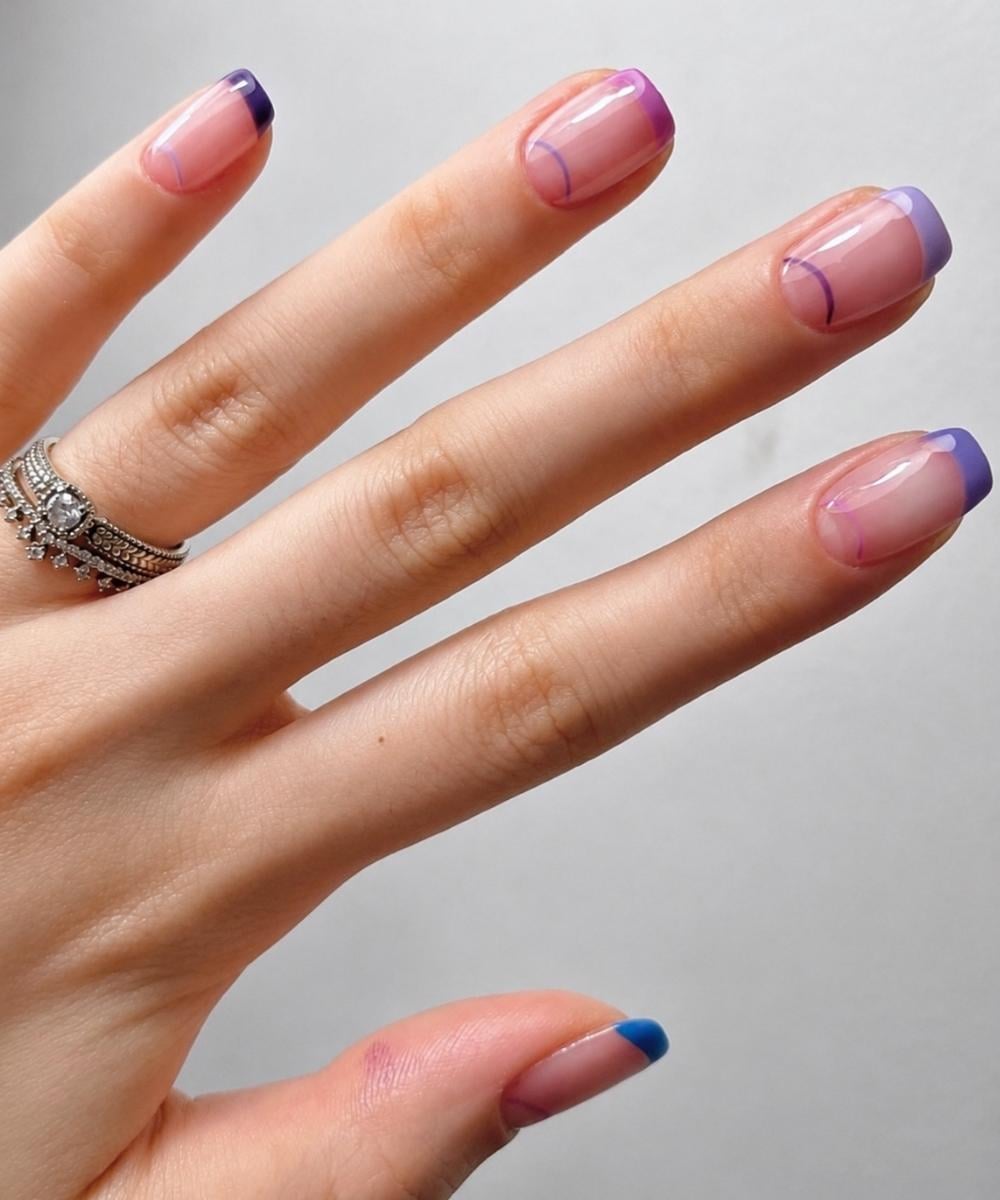 Purple French mani with half moon outlines