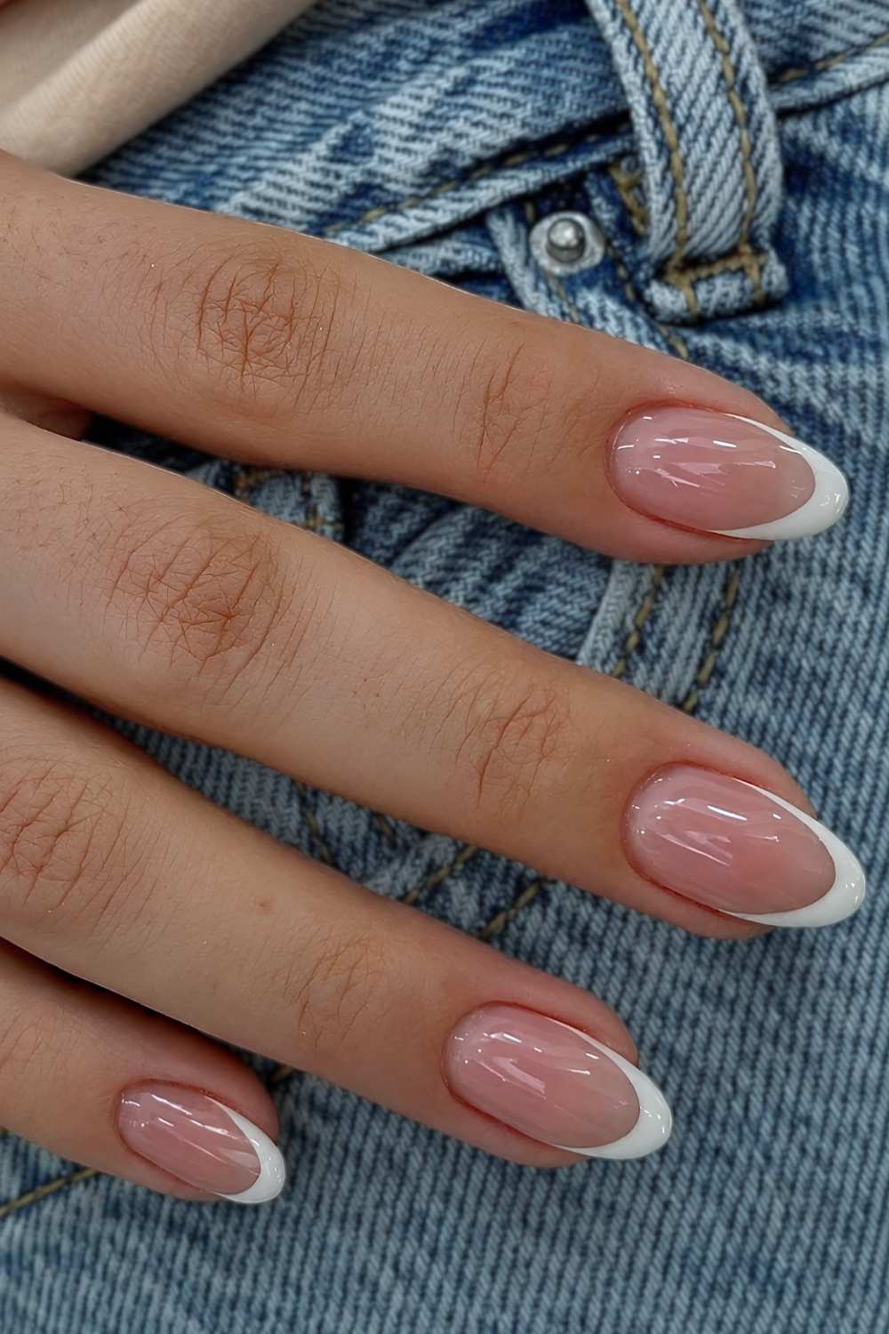 Round white French manicure