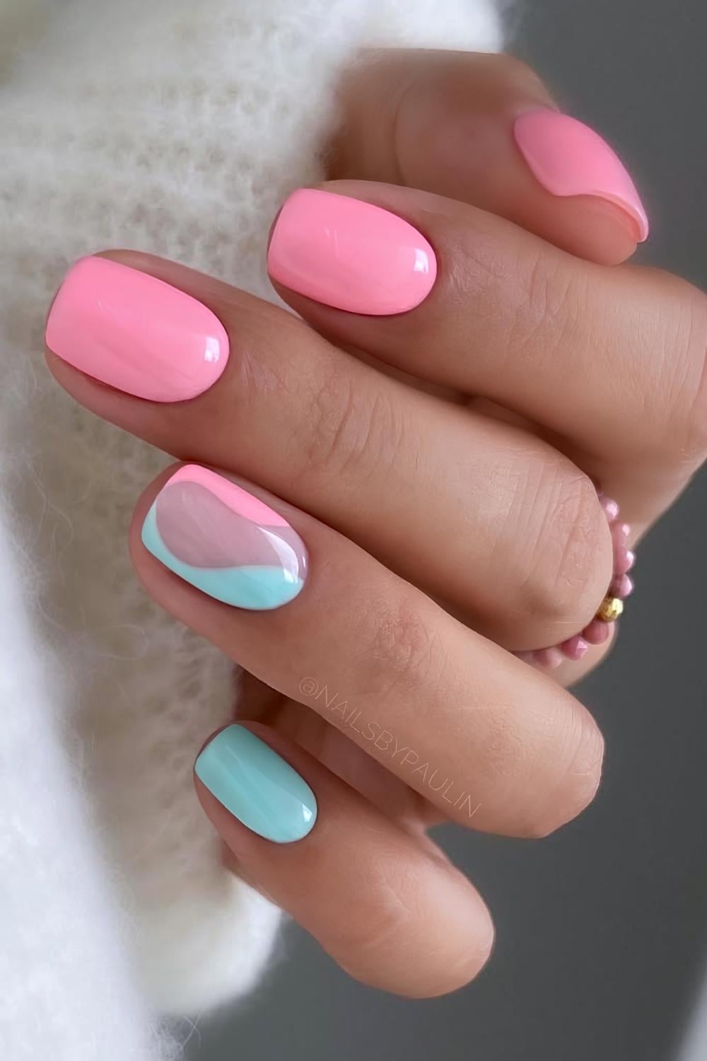 Blue and pink mani with negative space design