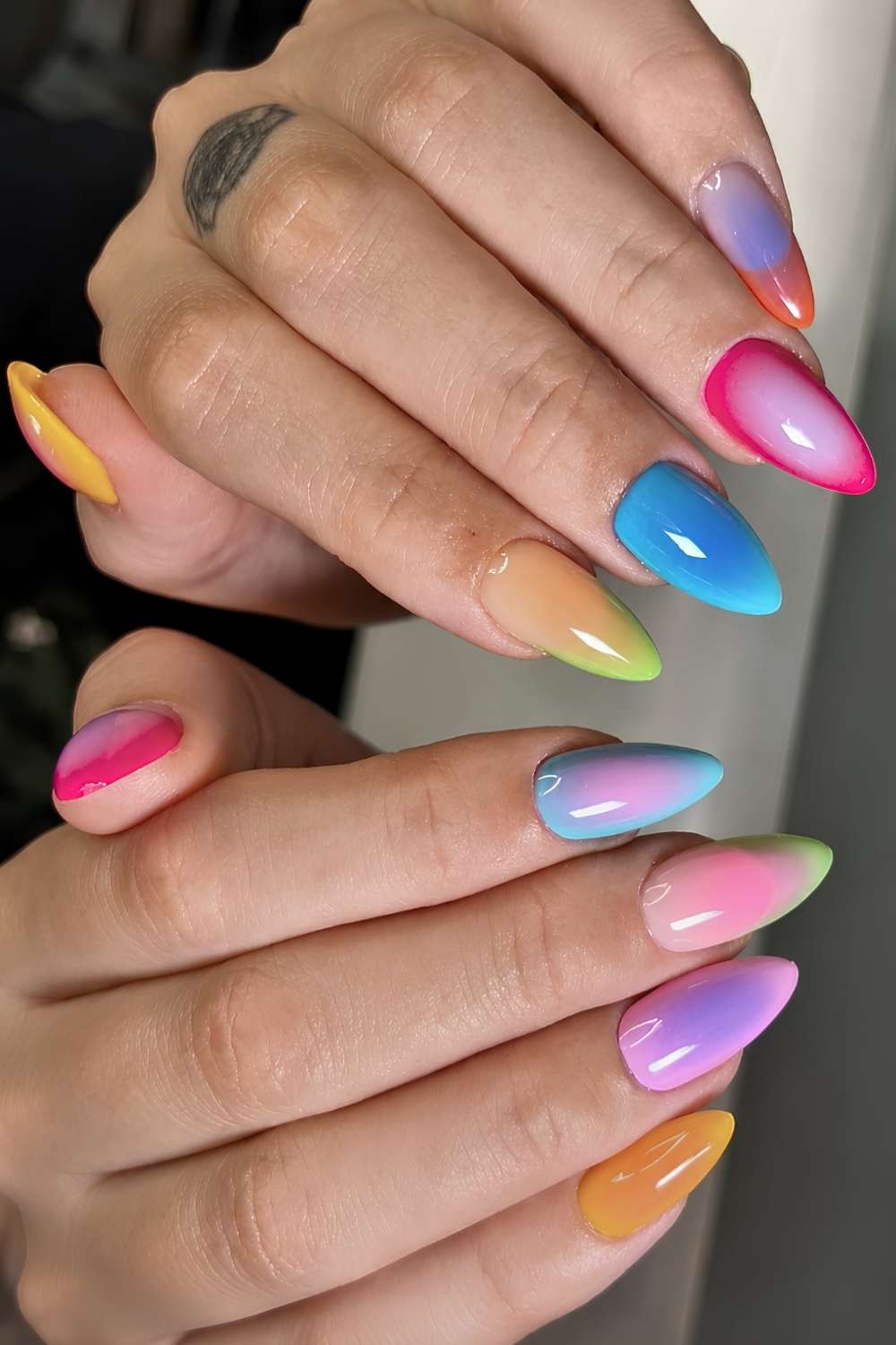 Colorful and bright aura manicure