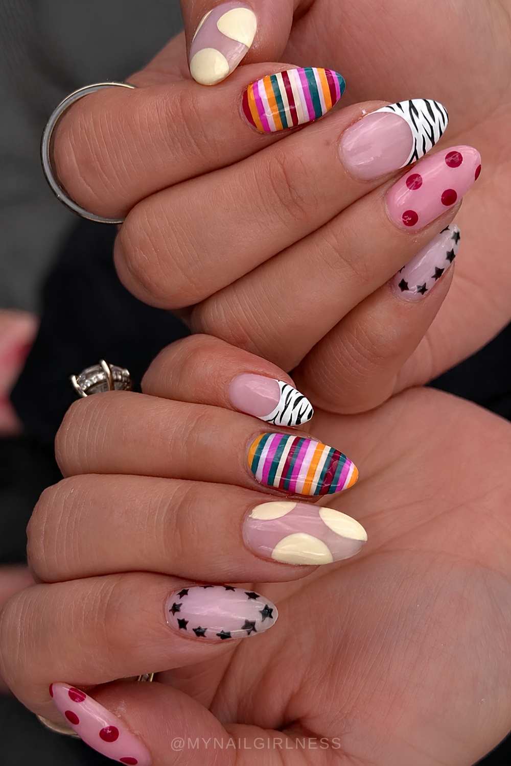 Colorful summer nails with mixed prints
