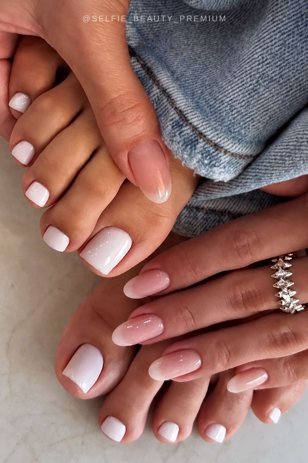 Foggy French mani and milky white pedi