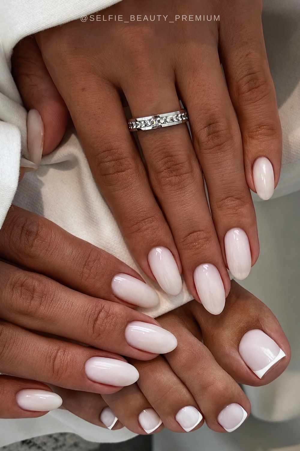 Milky white mani and white French pedi