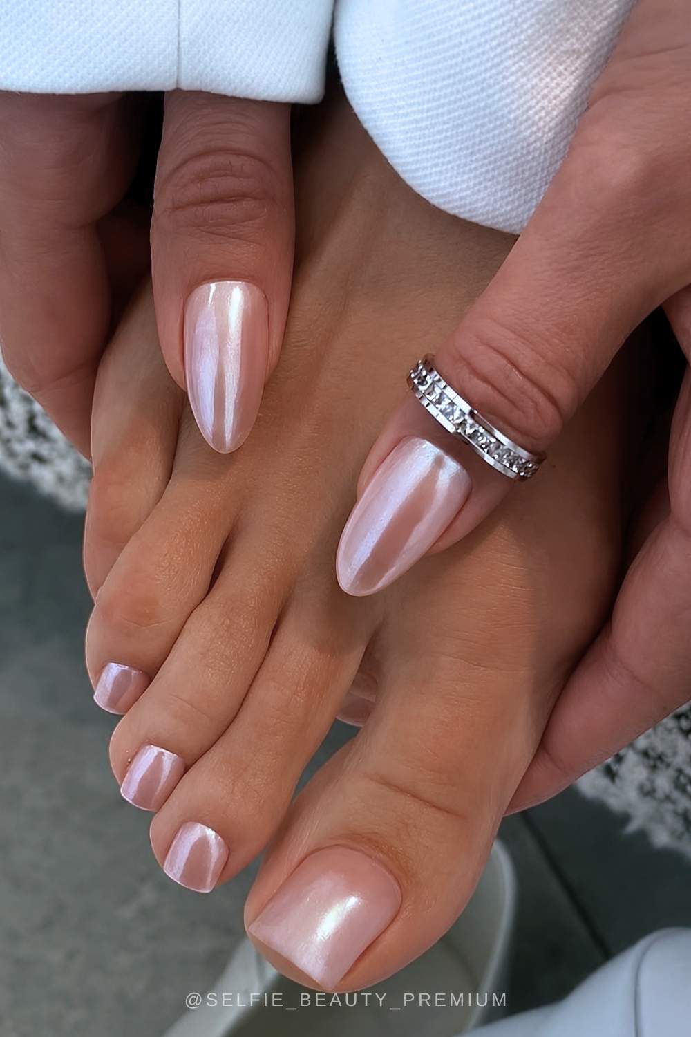 Neutral chrome mani and pedi design