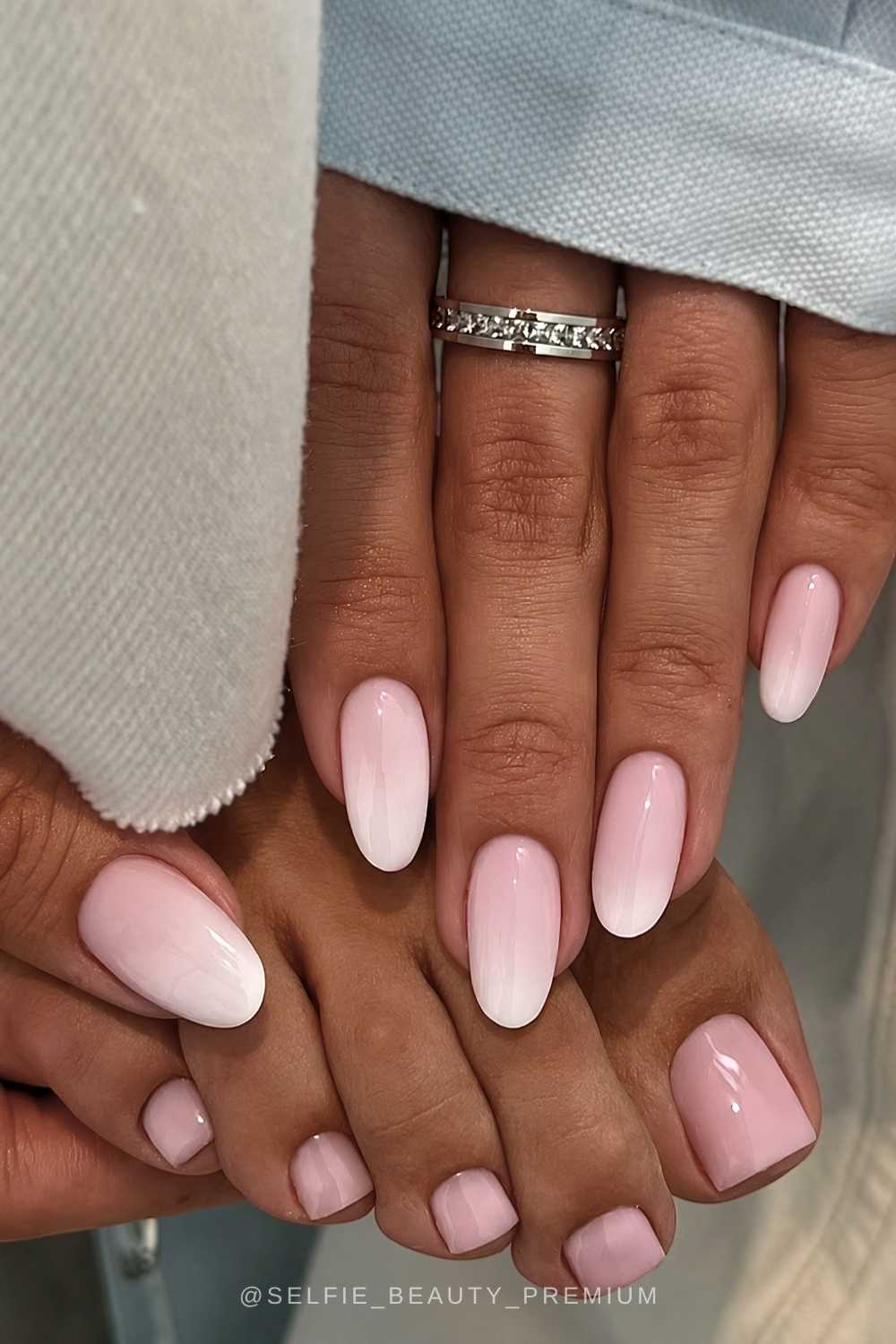 Pink and white ombre mani and pink pedi