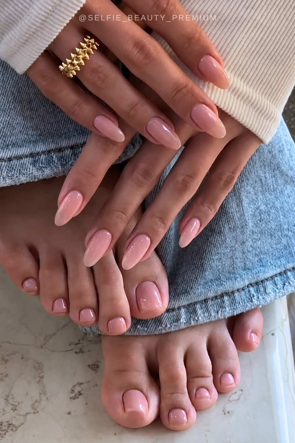 Pink jelly manicure and pedicure