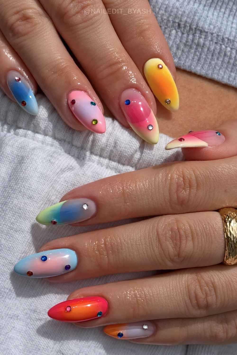 Rainbow aura mani with gems