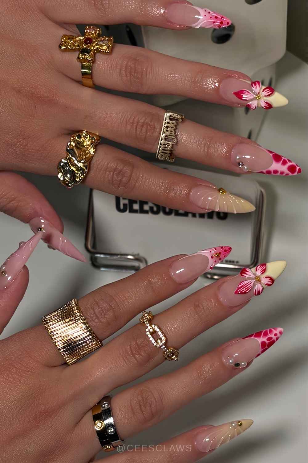 Red and yellow mix and match nails