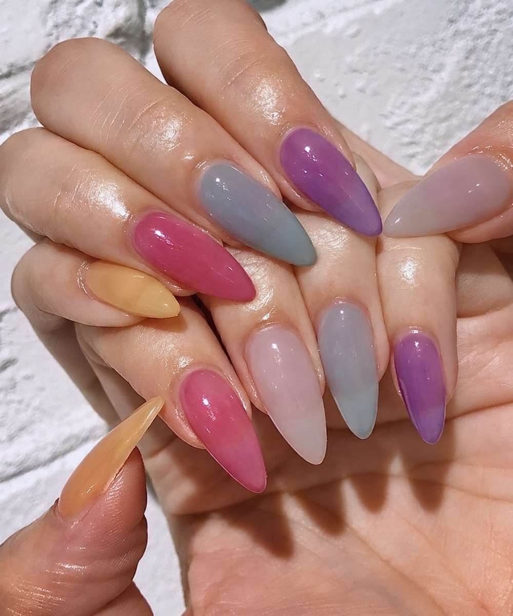 Sheer skittle jelly nails